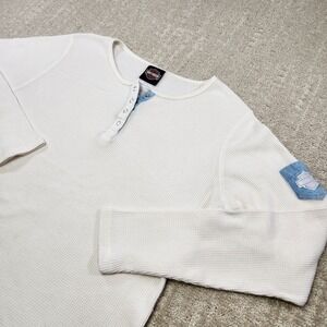 Harley-Davidson Women's Cream Long Sleeve Waffle Henley with Blue Patch